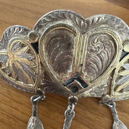 Montana Silver Smith Hair Barrette Triple Buckle Drop Feather Sterling