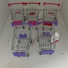 5 Mini Doll Shopping Carts Metal Rolling Wheels