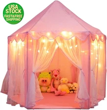 Princess Castle Playhouse Tent for Girls with LED Star Lights Pink 55x53
