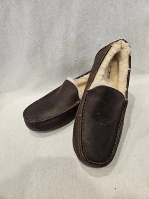 UGG Australia Ascot Leather Loafer Slippers Mens Size 8 Sheepskin Lined Brown - Image 1 of 4
