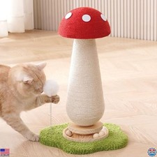 Mushroom Cat Scratching Post - 21.5  Tall Cat Tree with Solid Wood Toy  Sisal