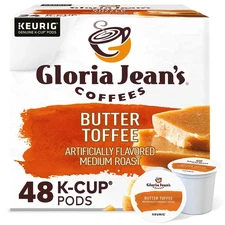 Gloria Jean's Butter Toffee Coffee, Keurig K-Cup Pod, Medium Roast, 48 Count