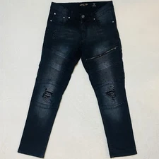 Ring of Fire Slim Fit Mens Jeans W34xL30 Black Denim Distressed RN#128172