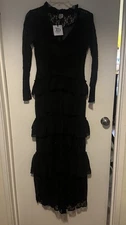True Decadence Lace Tiered Maxi Dress Black 6 Petite 