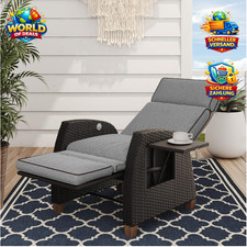 Relaxliege mit Sitzkissen verstellbar, Rattan Gartensessel grau/braun
