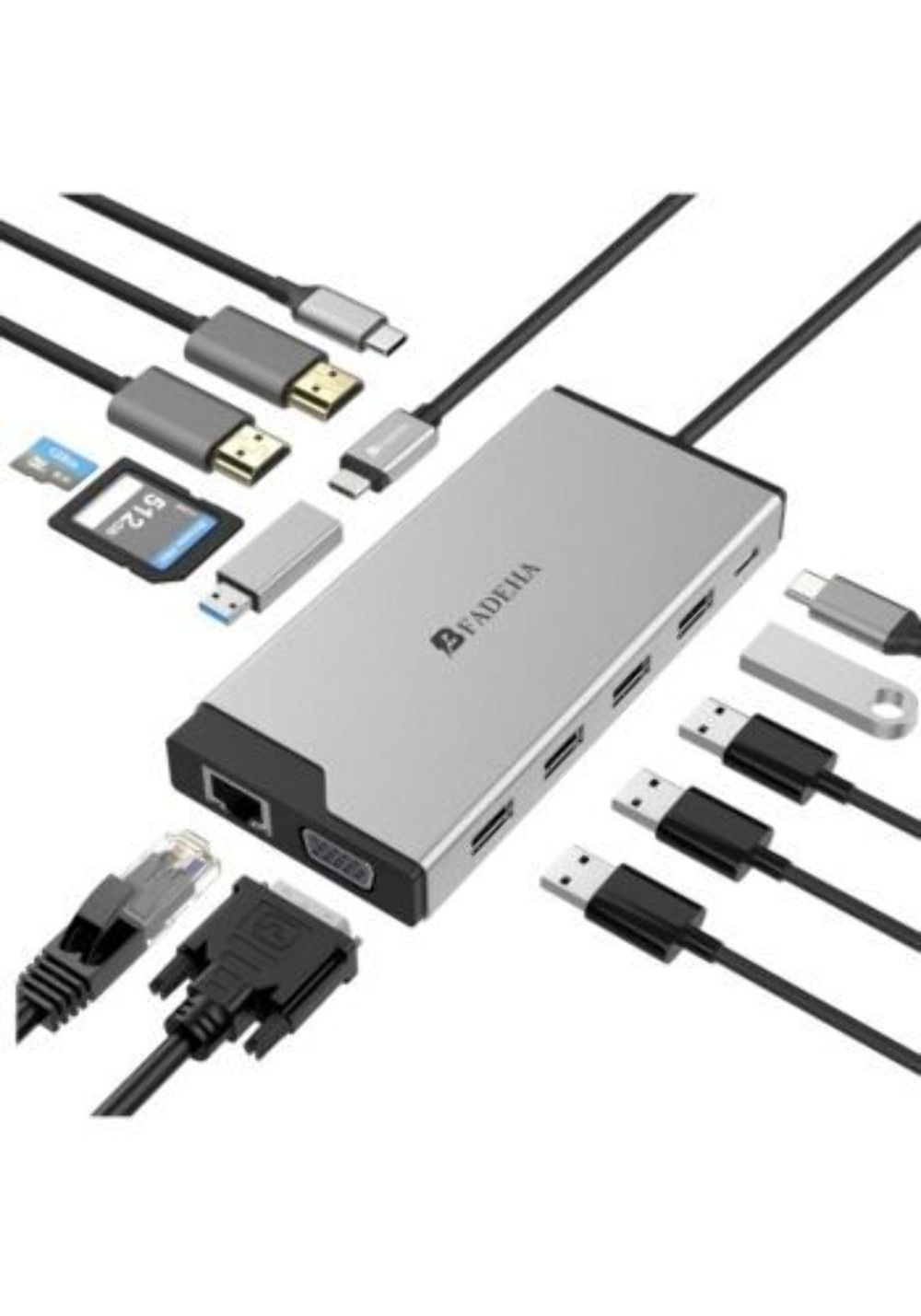 Mini estación de acoplamiento Bfadeha DV3 USB-C 12 en 1 triple pantalla Full HD
