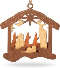 Nativity Christmas Tree Ornaments Wooden Hanging Religious Christian Decor