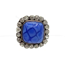 Antique Hatpin Blue Quilted Pattern Center Stone Surrounded By Rhinesto Hat Pin