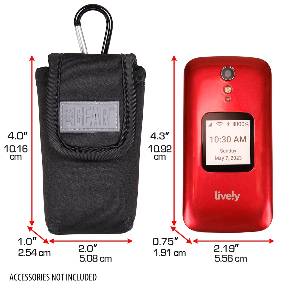 USA GEAR Flip Phone Case Belt Pouch with Belt Loop, Carabiner Clip, Easy Access - Image 2 of 4