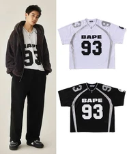 A BATHING APE Men's LINE CAMO JACQUARD RELAXED FOOTBALL JERSEY TEE 1L80109312