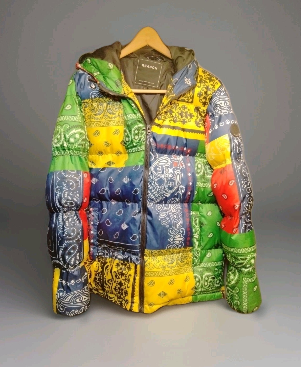 Reason Bandana Patchwork Puffer Jacket Hooded Str… - image 1