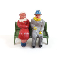 Vintage Barclay Christmas Village Lead Toy Figures Couple in Love Sitting Bench