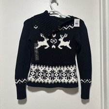 Vintage Ralph Lauren girls Reindeer Snowflake Sweater NWT Black White M kids