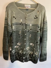 Vtg Carolina Colours Knit Floral Floral  Witchcore Grandmacore Cardigan 18W