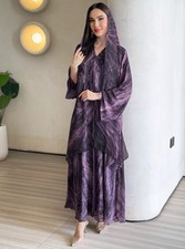 Premium Purple Marble Print Layered Abaya | Contemporary Modest Wear