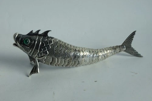 Solid silver articulated fish, Spain (76477)