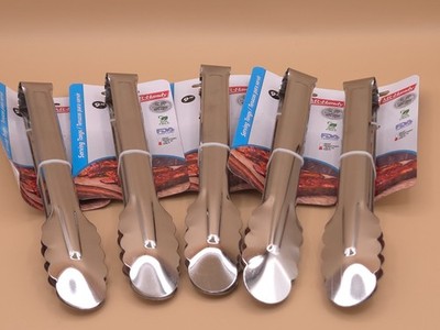 SET OF 5 MR. HANDY 9'' SERVING TONGS FDA COMPLIANT HEAVY DUTY STAINLESS STEEL