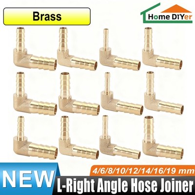 Brass 90 Degree L-Right Hose Joiner Barbed Connector Air Water Pipe Gas Tubing