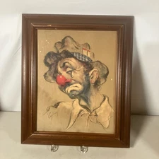 A May Sad Clown Painting Signed Cydney Grossman 1960 Vintage Tearful Framed 18"