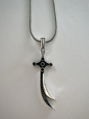 925 Sterling Silver Zulfiqar Sword Pendant Necklace with 20in Foxtail Chain