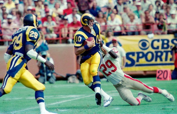 Los Angeles Rams QB Steve Bartkowski under pressure from 49'ers DB- Old Photo 1