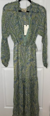 DX Collection Dixie Maxi Dress Green And Blue Floral Design. NWT. SIZE-Small.