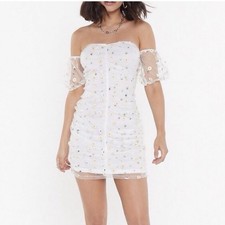 Nasty Gal Floral Off Shoulder Puff Mini Dress
