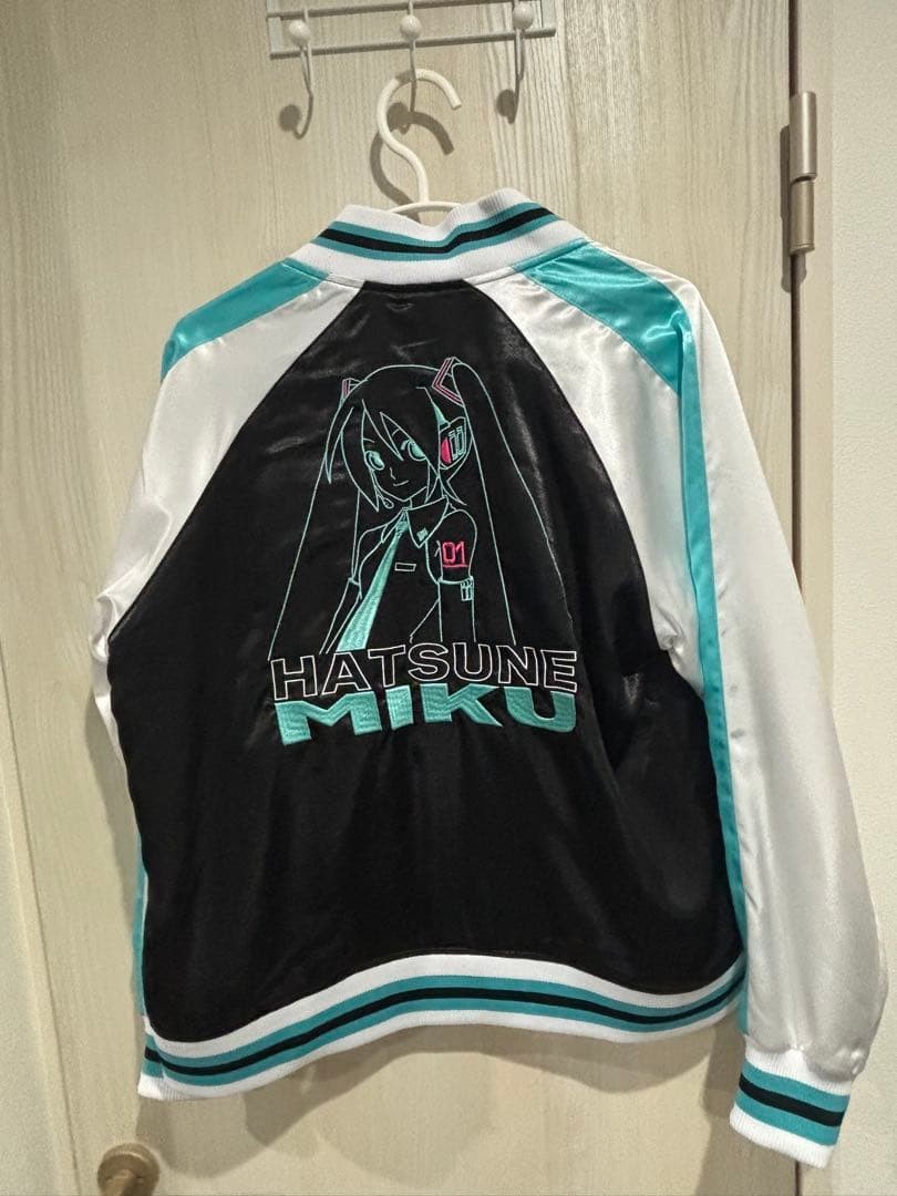 Hatsune Miku Sukajan Embroidered Bomber Jacket Black/White Blue Accent Used