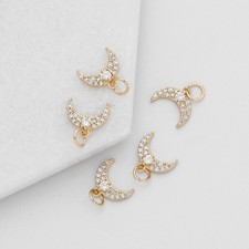 4PCS 18K Gold Plated Brass Crescent Moon Pendant Connector Cubic Zirconia GZR27