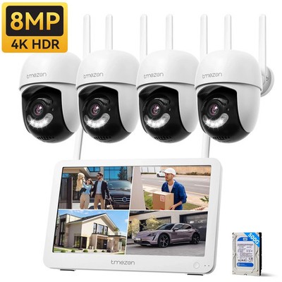 8MP Surveillance Camera System Wifi 10CH 12'' Monitor Wireless CCTV  Waterproof