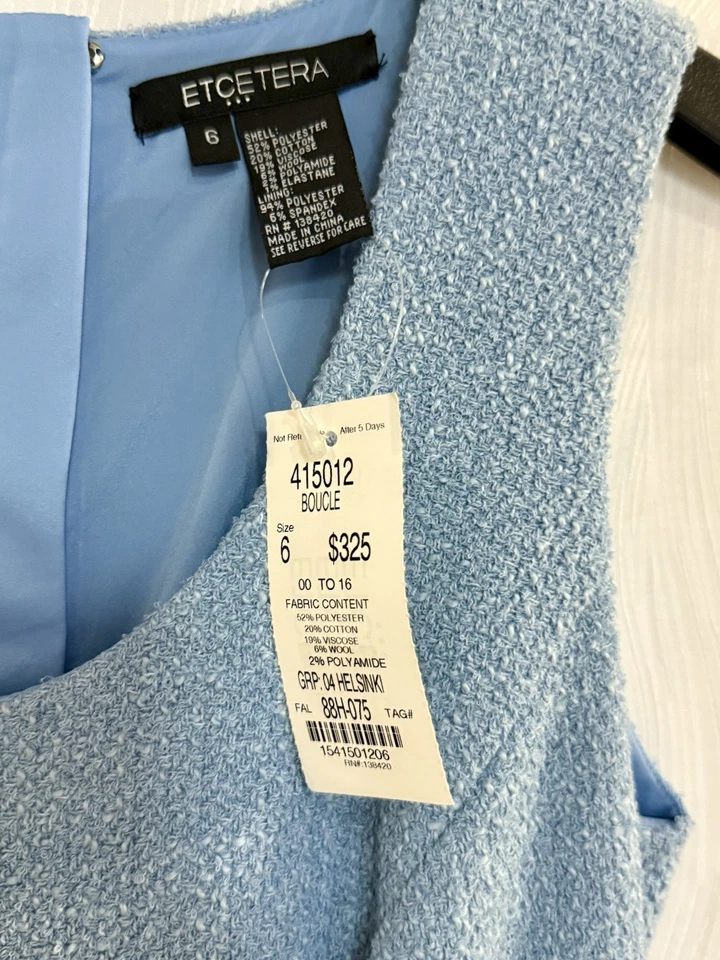 Conjunto de Vestido y Chaqueta Etcetera Azul Boucle Talla 6/8 Nuevo con Etiquetas Traje Deadstock Años 2000 De Colección 2P Foto 4 de 4