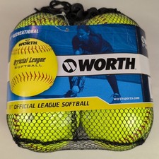 Worth Official League Softball 11" Recreational Yellow 4 Balls New Sealed W/Bag 