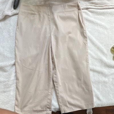Women's Regular Beige Solid Flat Front Capri Pants Slacks Size 6