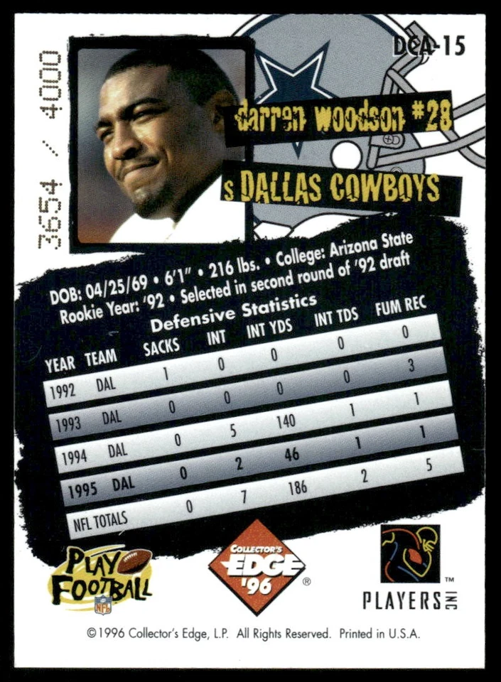 Darren Woodson Auto 1996 Collector's Edge #DCA-15 #/4000 54989 - Image 2 of 2