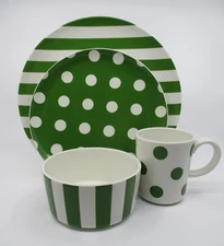 LENOX SAG HARBOR -GREEN -DOT / STRIPE - 4 PIECE PLACE SETTING - 0703B