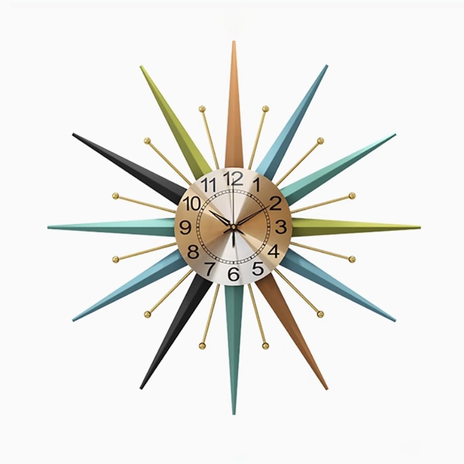 22 Inch Mid-Century Style Metal Crystal Wall Clock, Star-Shaped Silent Decora...