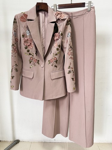Conjunto de dos piezas chaqueta de un botón con cuentas de uñas de moda americana para mujer pantalones de pierna ancha - Imagen 9 de 15