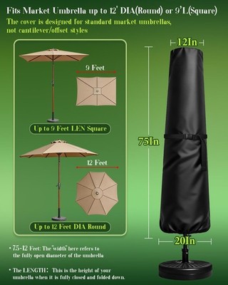 12 ft patio umbrella cover Porch Shield featuring an adjustable buckle strap and bottom drawstrings Zdovivot Patio Umbrella Cover for