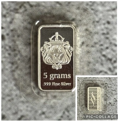 5 gram .999 Silver Bullion Lion Bar - Scottsdale Mint - Sealed
