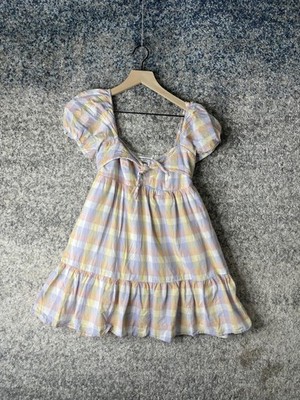 Amanda Uprichard Dress Womens Small Pastel Plaid Puff Sleeve Babydoll  Ruffle | eBay