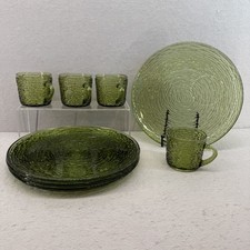Vintage Anchor Hocking Soreno Avocado Green Snack Sets 8pc Plates & Cups