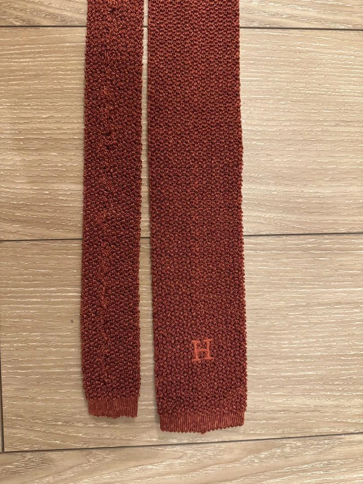 Corbata Hermes Tejida Naranja 155cm 6.5cm Ancho Color Sólido Foto 2 de 4