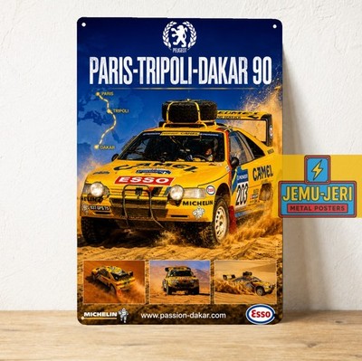 Peugeot Paris Tripoli Dakar 90 Rally Metal Poster Sign 20x30cm Off Road Decor