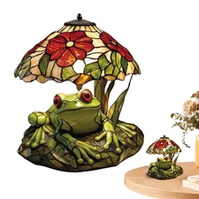 Frog & Flower Stained LED Reading Light Table Lamp For Nightstand Decor