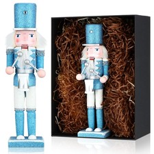 12 Inch Christmas Nutcracker Decorations White and Blue Drummer Nutcracker Winte