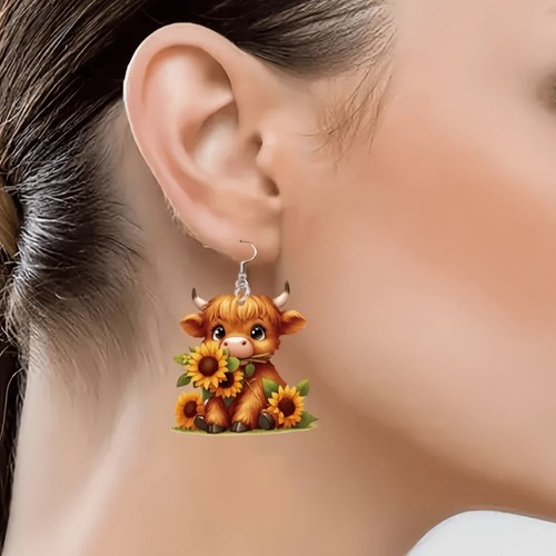 Lindos pendientes colgantes decoración girasol vaca. - Imagen 2 de 4