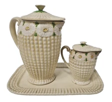 Antique Vintage 1920s Maruhon Ware Japan Ceramic Hobnail Floral Pitcher Tray Set