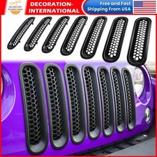 For Jeep Wrangler Jk Jku Front Grill Mesh Insert Grille Trim Cover 2007-18 7pcs