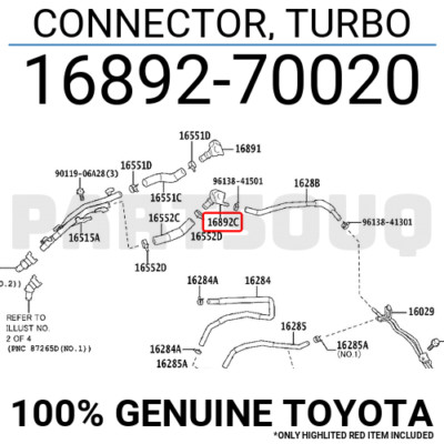 1689270020 Genuine Toyota CONNECTOR, TURBO 16892-70020 | eBay