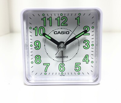 Casio TQ140-7D Travel Clock Quartz Alarm Clock Neobrite White Case w Battery NEW